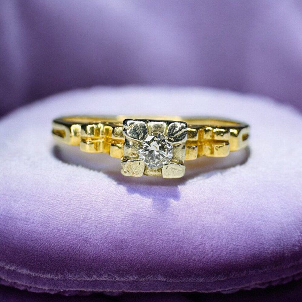 ANTIQUE- 14K Gold -Edwardian -Old Mine Cut Diamond Ring - Size 9.5 Wedding Ring - Picture 1 of 16